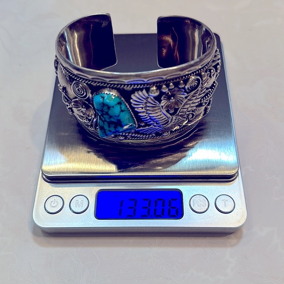 Vintage Navajo G James Signed Kingman Turquoise Silver Cuff Bracelet Heavy🔥🔥🔥 - Picture 9 of 16